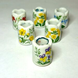 6 Mini Floral Ceramic Candle Candlestick Holders‎ By Funny Design West Germany